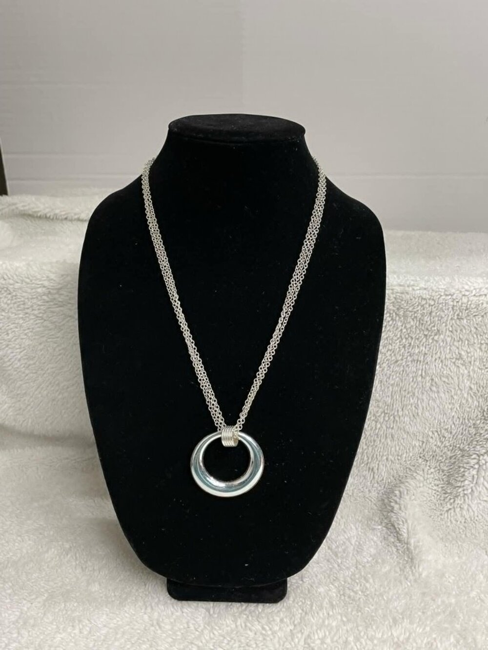 FAO Silver Tone Circle Pendant Necklace